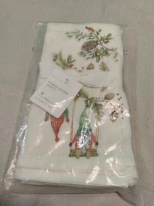 GF65 POTTERY BARN CREAM 20" GRAPHIC FOREST KNOME 4PC LINEN TABLE NAPKIN SET - Picture 1 of 13