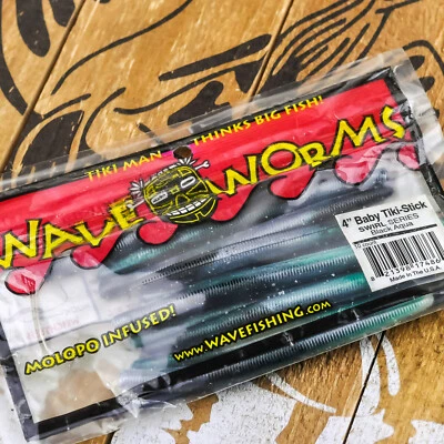 WAVE WORMS Baby Tiki Stick Suave Senko Estilo Cebo de Pesca 4" 10ct NEGRO AQUA Foto 1 de 2