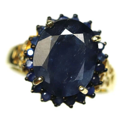 925 Sterling Silber Blauer Saphir Schmuckring Größe 5,5 18K Vergoldet - Bild 1 von 4