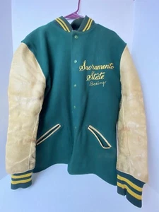 Vtg 60s Green H.L. Whiting Co Sacramento State Boxing Letterman Jacket Sz 46 - Picture 1 of 13