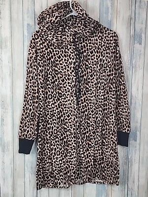 Betsey Johnson Leopard Print Hooded Pajama Top S Loungewear Long Sleeves - Image 1 of 4