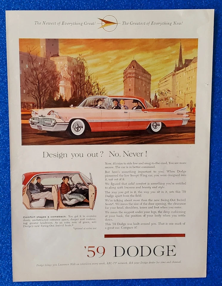 Dodge 1959 vintage coche ala barrida original impresión en color anuncio envío gratuito clásico Foto 1 de 1