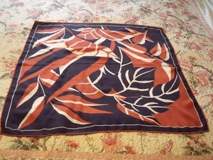 Vintage silk scarf, orange / black dramatic leaf design, hand rolled - Picture 1 of 3