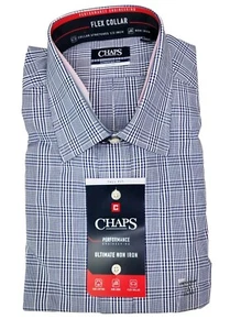 Chaps Men's Navy Plaid 18 Flex Collar Non Iron Flex Collar Tall Fit Dress Shirt - Picture 1 of 7