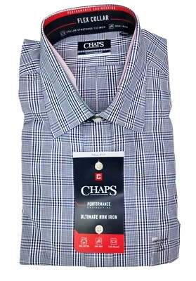 Chaps Men's Navy Plaid 18 Flex Collar Non Iron Flex Collar Tall Fit Dress Shirt - Image 1 of 4
