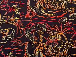 Colorful African Wildlife on Blac Fabric Gina Rivas OOP 20 Inches - Picture 1 of 3