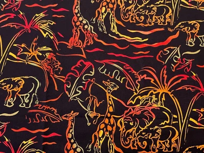 Colorful African Wildlife on Blac Fabric  Gina Rivas OOP 20 Inches - Image 1 of 3