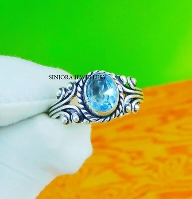 Blue Topaz Gemstone 925 sterling silver handmade Gift Ring US size 5 to 10 - Image 1 of 4