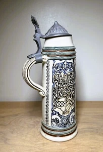 Rare Matthias Girmscheid Cobalt Blue Brown lidded Beer Stein 55 Germany ca. 1900 - Picture 1 of 8