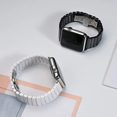 Pulsera de eslabones de cerámica con hebilla de mariposa para Apple Watch 38/40/42/44/45/49 mm Foto 1 de 4