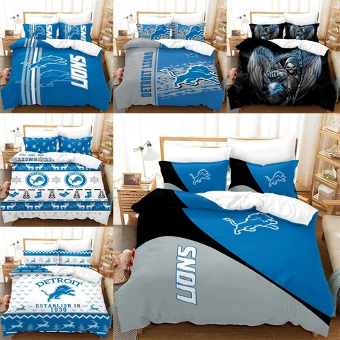 Detroit Lions Bedding Set Pillowcase Duvet Cover Comforter/Quilt Cover Fan Gifts Cover
