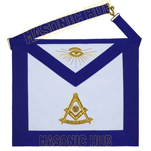 Delantal artesanal 100 % piel de cordero azul logia pasado maestro con hilos de lingotes de oro - Imagen 1 de 6
