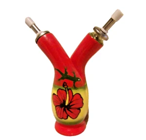 Vintage Keramik Öl & Essig Doppelhals Cruet Handarbeit Handbemalt Bunt - Bild 1 von 7