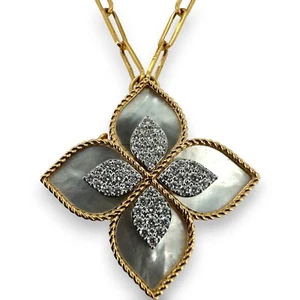 Roberto Coin RARE Gold Princess Flower Diamond Mother Pearl Locket Necklace - Picture 1 of 11