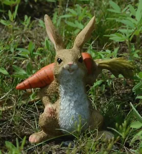 Bunny Rabbit with Carrot Statue Garden Sculpture Miniature Figurine Home Decor - Picture 1 of 2
