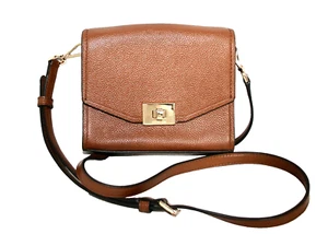 MICHAEL KORS Cassie XS Turnlock Clutch Crossbody Tan Brown Leather 35H8GT6C5L - Picture 1 of 8
