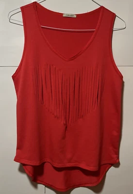 Camiseta sin mangas Ambiance roja mediana con flecos en forma de corazón recorte amor San Valentín Foto 1 de 4