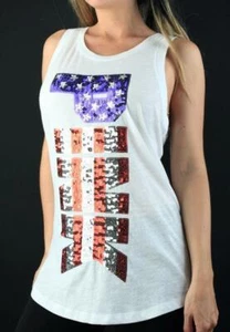 Victoria's Secret PINK 4th July Stars Stripes Flag Tank Silver Sequins Bling Tee - Picture 1 of 1