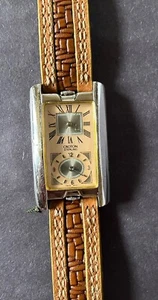 Vintage Croton 925 Silver Dual Time Quartz Watch Leather Band Working - Picture 1 of 8