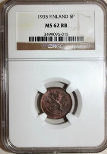 Finland 1935 5 Penia NGC MS 62 RB - Picture 1 of 2