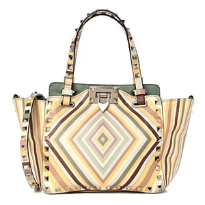 VALENTINO Native Couture 1975 Rockstud Multicolor Stripe Tote Shoulder Bag Purse - Picture 1 of 23