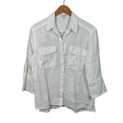 Camisa James Perse El Matador Lino Talla 1 EE. UU. L Blanca Manga 3/4 Pestaña Enrollable Abotonada Foto 1 de 4