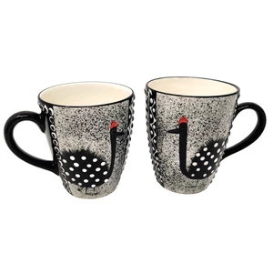 2x tazze struzzo ceramica Sibongile Sudafrica 3D dipinte a mano 2011 gru uccellino - Foto 1 di 24