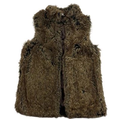 Lands End Kids Faux Fur Sleeveless Open Vest Brown Acrylic Girls Sz Small 7/8 - Image 1 of 4