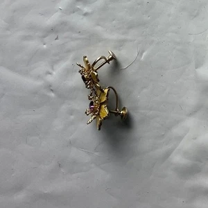 Gold Tone Butterfly Screw Back Earrings with Red and Clear Gem Accents - Picture 1 of 3