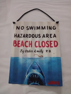 Jaws Sheet Metal Beach Closed No Swimming Universal Studios 16x12 3/8 - Picture 1 of 4