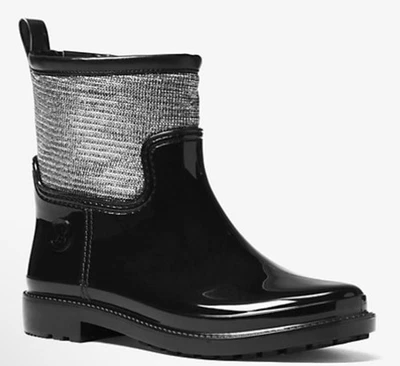 Bota de lluvia Michael Kors Blakely de malla con cadena plateada negra para mujer talla 8 Foto 1 de 4
