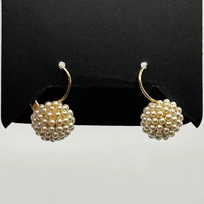 Gold Hoop Earrings Faux Pearl Ball Drop Dangle Bridal Statement Fashion Jewelry - Image 1 of 3