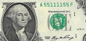 2006 $1 FRN 2-Digit Fancy Serial Number RADAR Note -A55111155F - Ch/CU - Picture 1 of 3