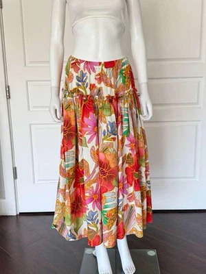 MARA HOFFMAN Floral Print Midi Length Skirt $298! M - Image 1 of 4
