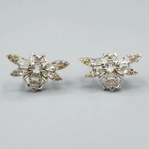 1948 Trifari Alfred Philippe Pair QUEEN BEE Crystal Rhodium Plate Scatter Pins - Picture 1 of 12