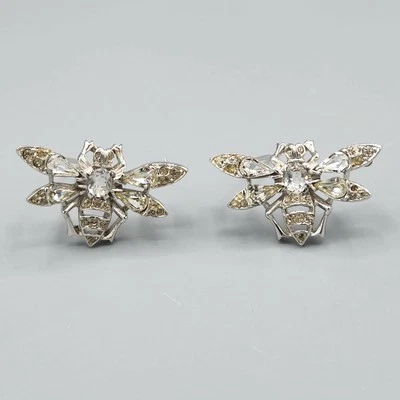 1948 Trifari Alfred Philippe Pair QUEEN BEE Crystal Rhodium Plate Scatter Pins - Image 1 of 4