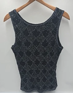 Blusa grande anni 90 collezione Crystal 100% seta con perline impreziosita nero argento - Foto 1 di 8