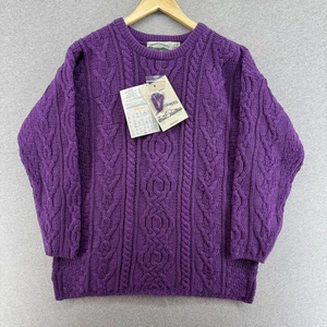 Aran Crafts Sweater Womens Large Purple 100% Merino Wool Crewneck Pullover Irish - Picture 1 of 15