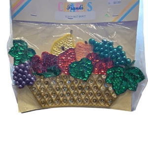 Vintage Beaded Sequin Applique Fruit Basket Sealed Franks Crafts - Picture 1 of 4