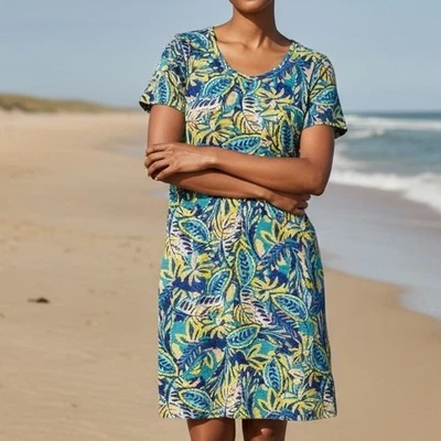 Stella Parker Collection Tropical Leaf Print Short Sleeve T Shirt Dress Size L - Image 1 of 4