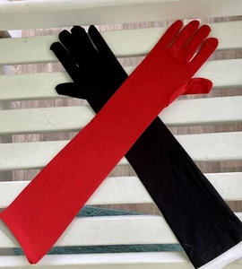 2-Color Sexy Long Gloves One Red, One Black Costume Cosplay One Sz Nylon Spandex - Picture 1 of 3