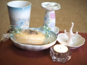 Bathroom Set “Old Foley” Soap Dish & Cup – Toothbrush Holder – Ring Holder - Picture 1 of 17