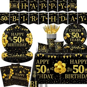 50th Birthday Plates and Napkins-142PCS 50th Birthday Decorations Men Black G... - Picture 1 of 6