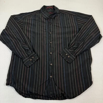 Camisa Tommy Bahama Seda Abotonada Hombres Extra Grande Manga Larga Negra Rayas Foto 1 de 4