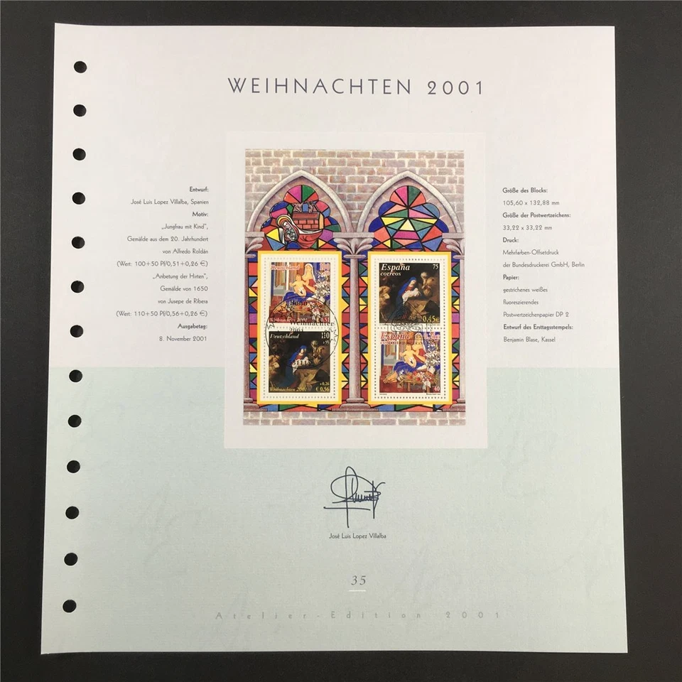 GERMANY ART-EDITION 2001/35 SPAIN BLOCK 102 WEIHNACHTEN CHRISTMAS NOEL NAVIDAD - Image 1 of 2