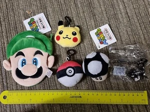 4 x POKEMON SUPER MARIO PLUSH DANGLER KEYCHAIN + BULLET BILL PROMO NEW! Nintendo - Picture 1 of 3