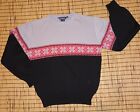 Vintage 70s Men's Nordic Style Sweater In Gray,Red and Black.Striking!