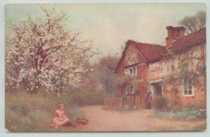 Postcard Cottage, country scene, child playing, lane, - Picture 1 of 2