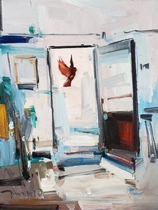 JOSE TRUJILLO Canvas PRINT Impressionism Interior Room Bird Flying - Picture 1 of 8