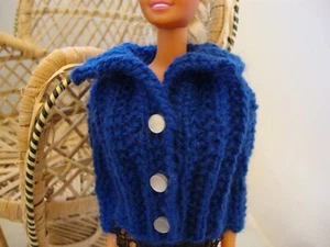 Hand Knit Doll Clothes Dark Blue Cardigan Sweater fits 11.5 inch such as Barbie - Picture 1 of 2